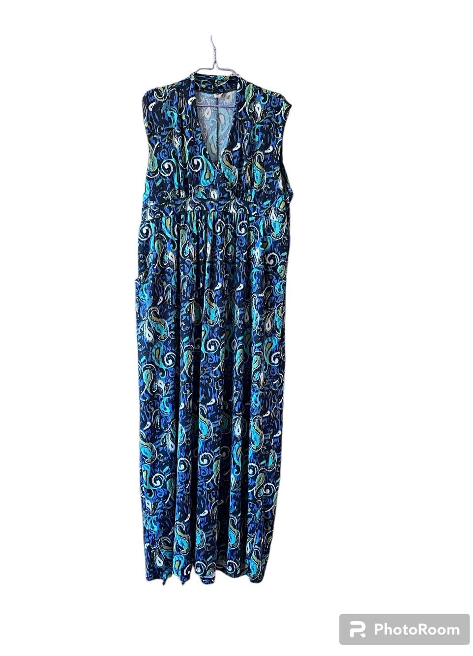 Flirty Pink Maxi Blue Dress Sleeveless XL
